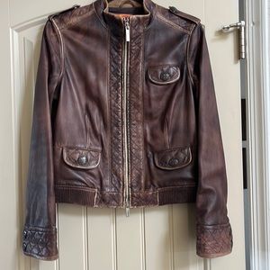 Vintage Tory Burch brown distressed leather jacket. Excellent condition.